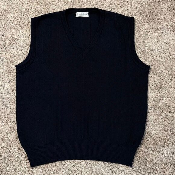 Vintage Breidhof West Germany Wool Navy Blue V-Neck Sweater Vest Medium - Picture 1 of 6